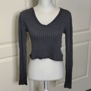 Full Tilt juniors small stretch crop gray long sleeve top y2k